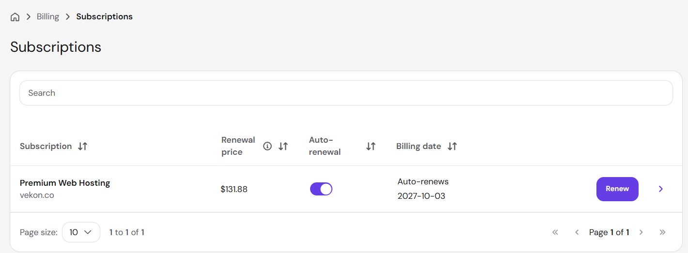 Hostinger hPanel subscription showing the Premium renewal price of $131.88